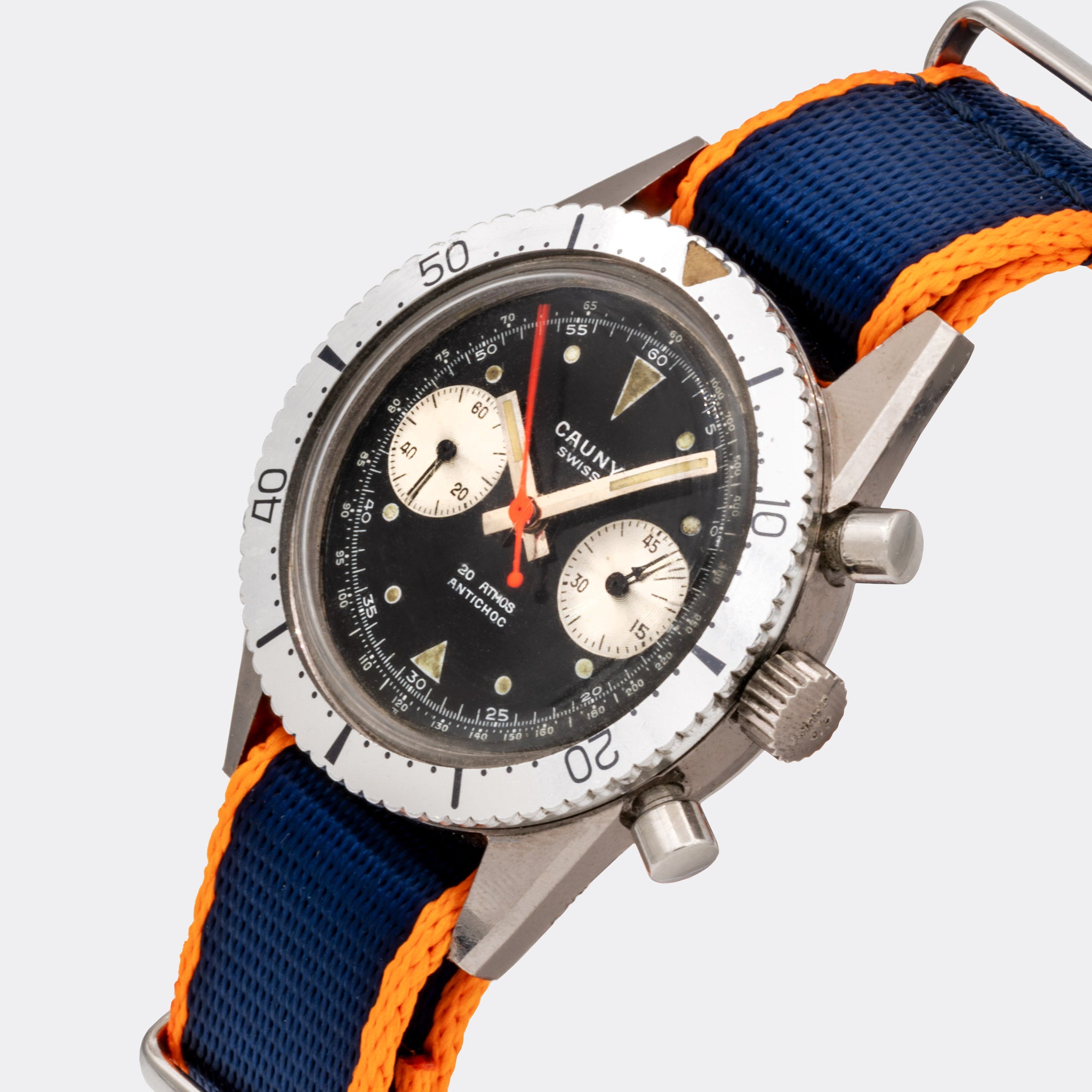 CAUNY | Swiss Diver Chronograph De Luxe | Red Second | Tritium Dial | Automatic | 1970s