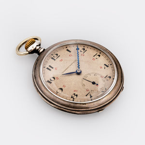 TAVANNES | One-of-a-Kind | Pocket Watch | Collector Set | 800 Solid Silver | Special Blue Hands | Red 24-Hour Notation | 1940s