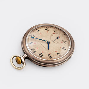 TAVANNES | One-of-a-Kind | Pocket Watch | Collector Set | 800 Solid Silver | Special Blue Hands | Red 24-Hour Notation | 1940s