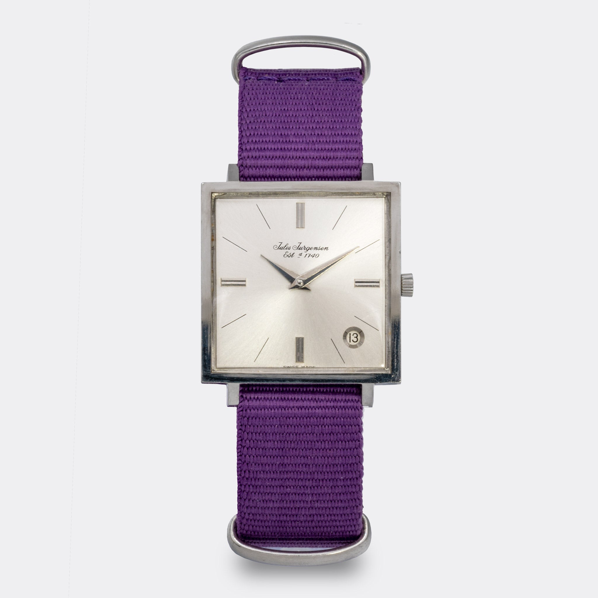 JULES JÜRGENSEN | Copenhagen | Dresswatch | Square | Date | Silver Sunburst Dial | 1970s