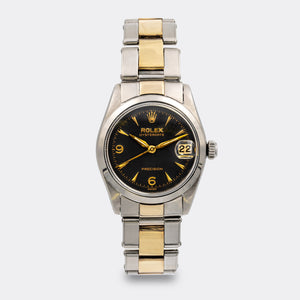 ROLEX | Oysterdate | Precision | Mid-Size Boy & Lady | Solid YG 585 | 3-6-9 Explorer Chocolate Black Gilt Dial | Ref. 6466 | 1950s