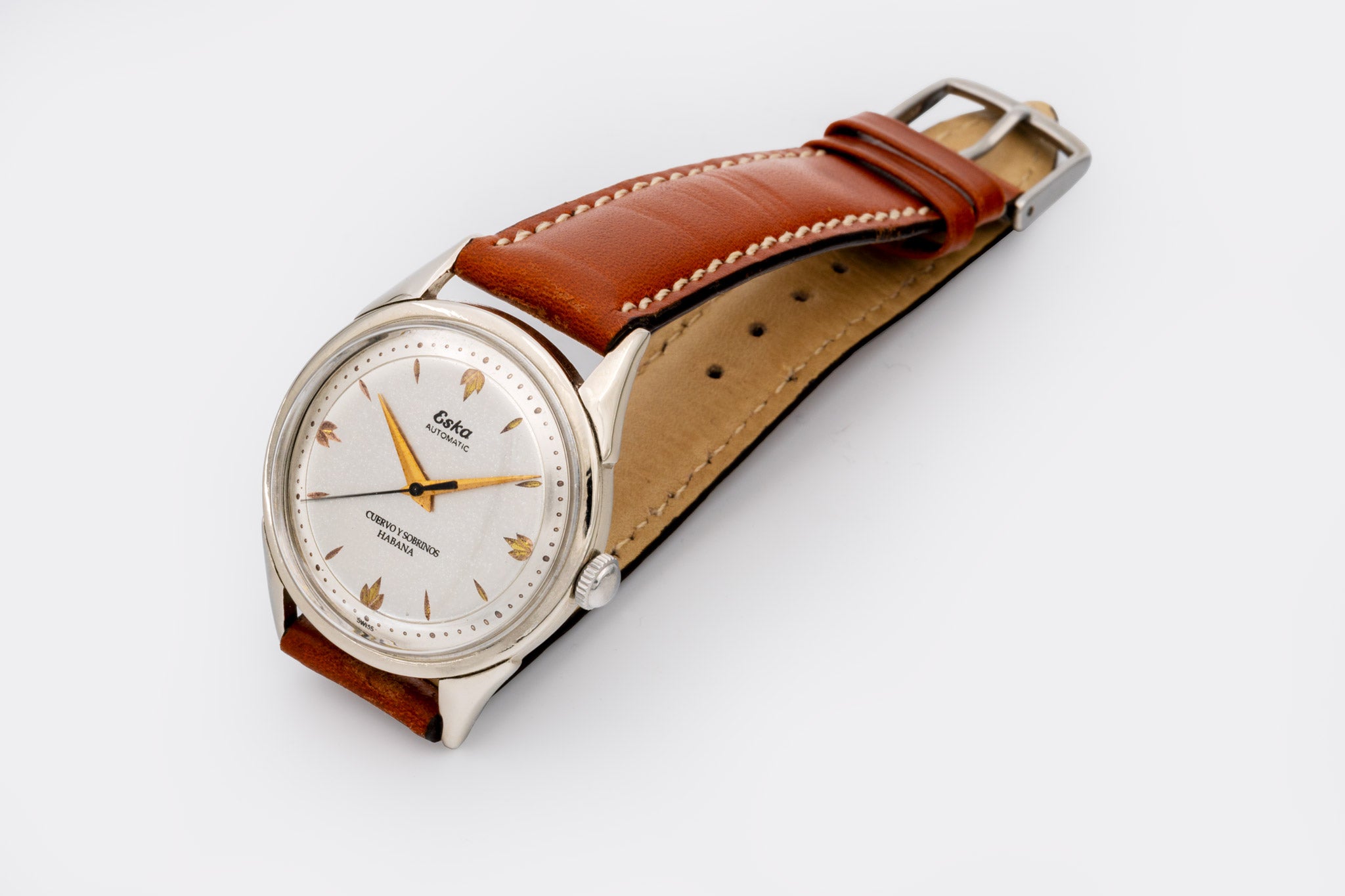 ESKA | by CUERVO Y SOBRINOS - double signed | Automatic | Jumbo Dresswatch | Rose Gold Hands & Indizes | Stardust Dial | 1950s