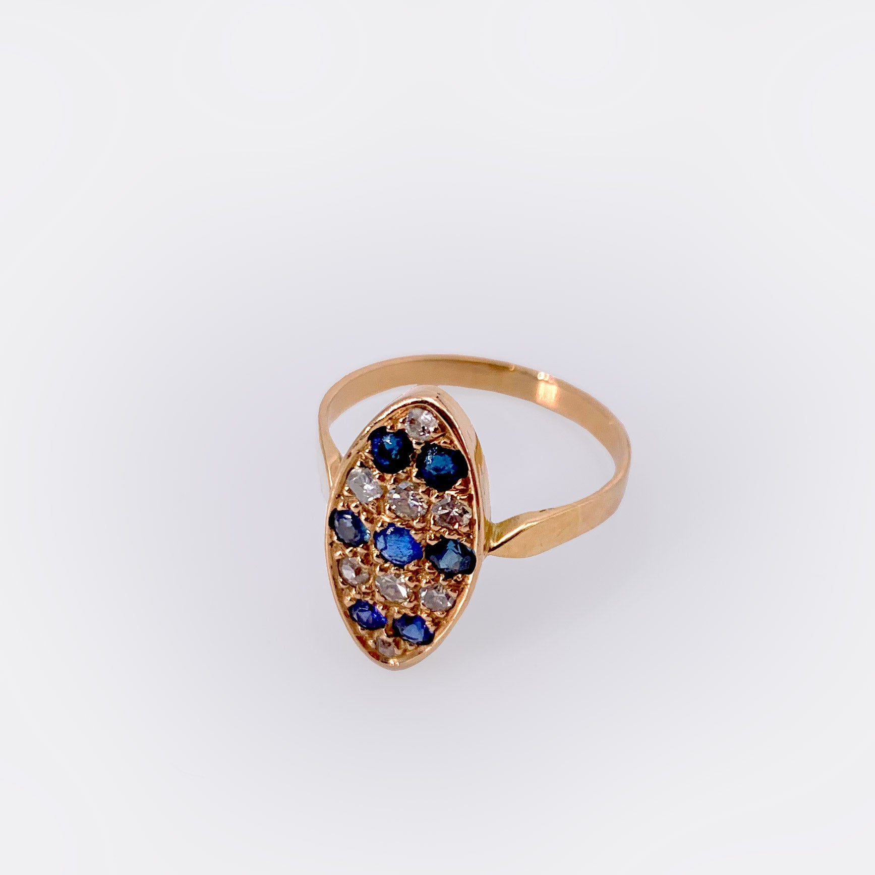 SAPPHIRE DIAMOND RING | O-O-A-K | 8K Red Gold | Handmade