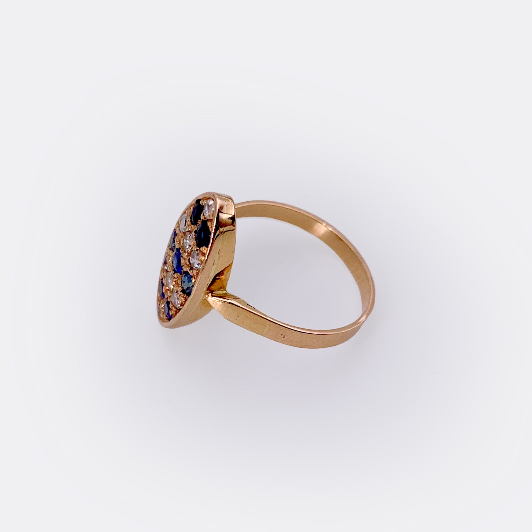 SAPPHIRE DIAMOND RING | O-O-A-K | 8K Red Gold | Handmade