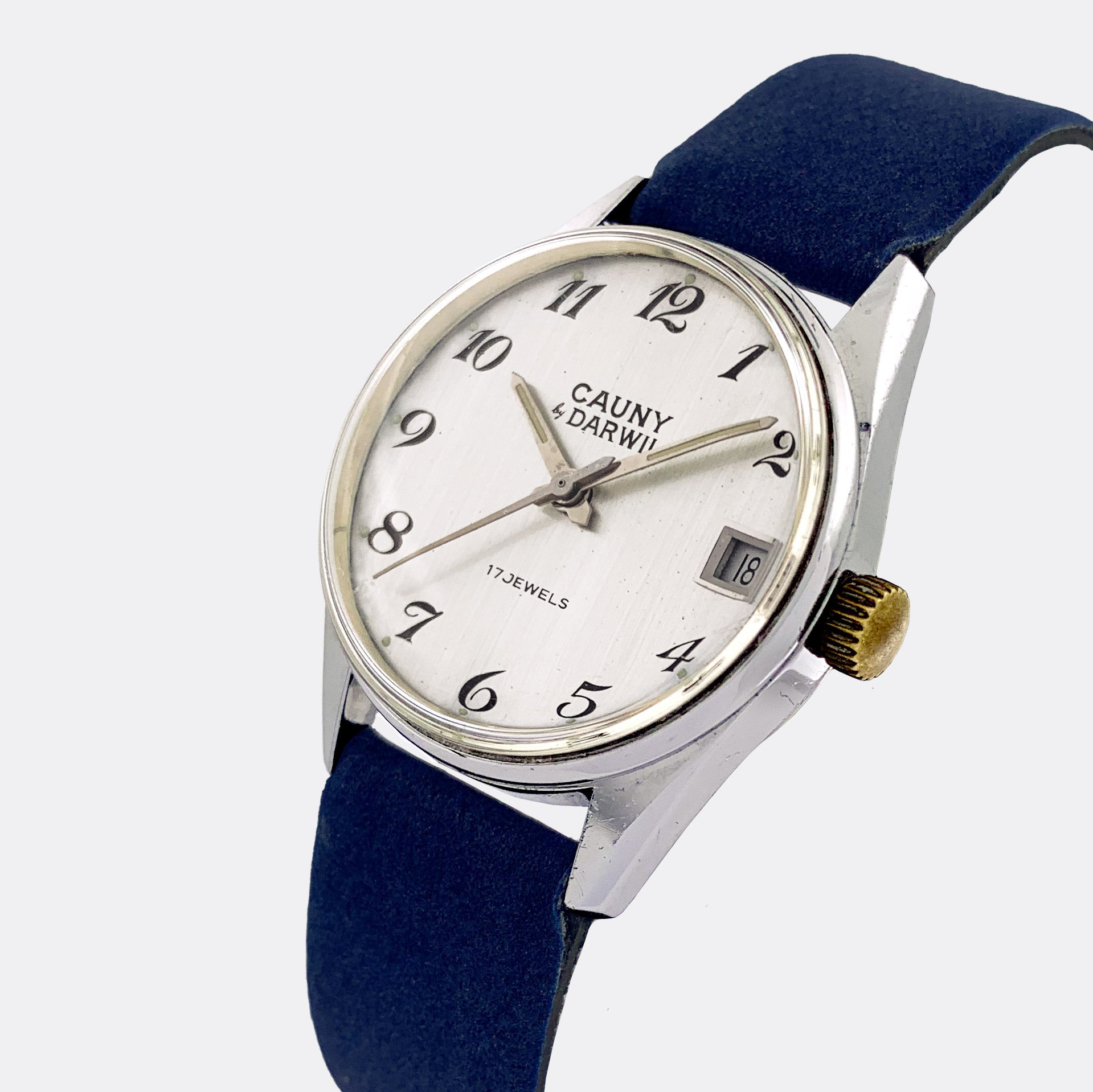 CAUNY | by Darwil | Dresswatch | Mid-Size Boy & Lady | Date | Silver Dial | 1960s