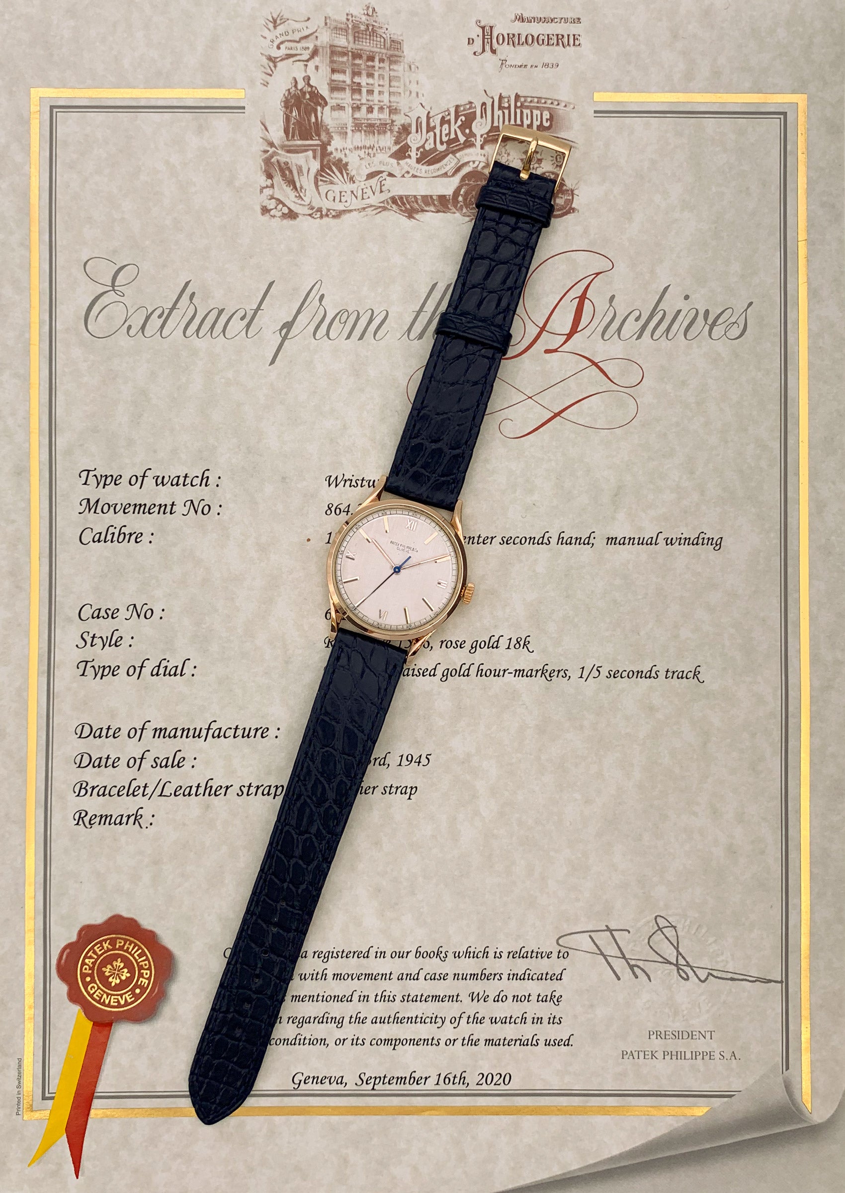 PATEK PHILIPPE | One-of-a-Kind | Jumbo Calatrava | 18K Red Gold | 1/5 Seconds Track | Blue Second | Ref. 1536 / 1526 | 1940s